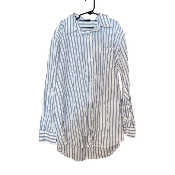 Gap Kids XL Boys Striped Button-Down Shirt Blue & White Long Sleeve Cotton - Picture 1 of 6